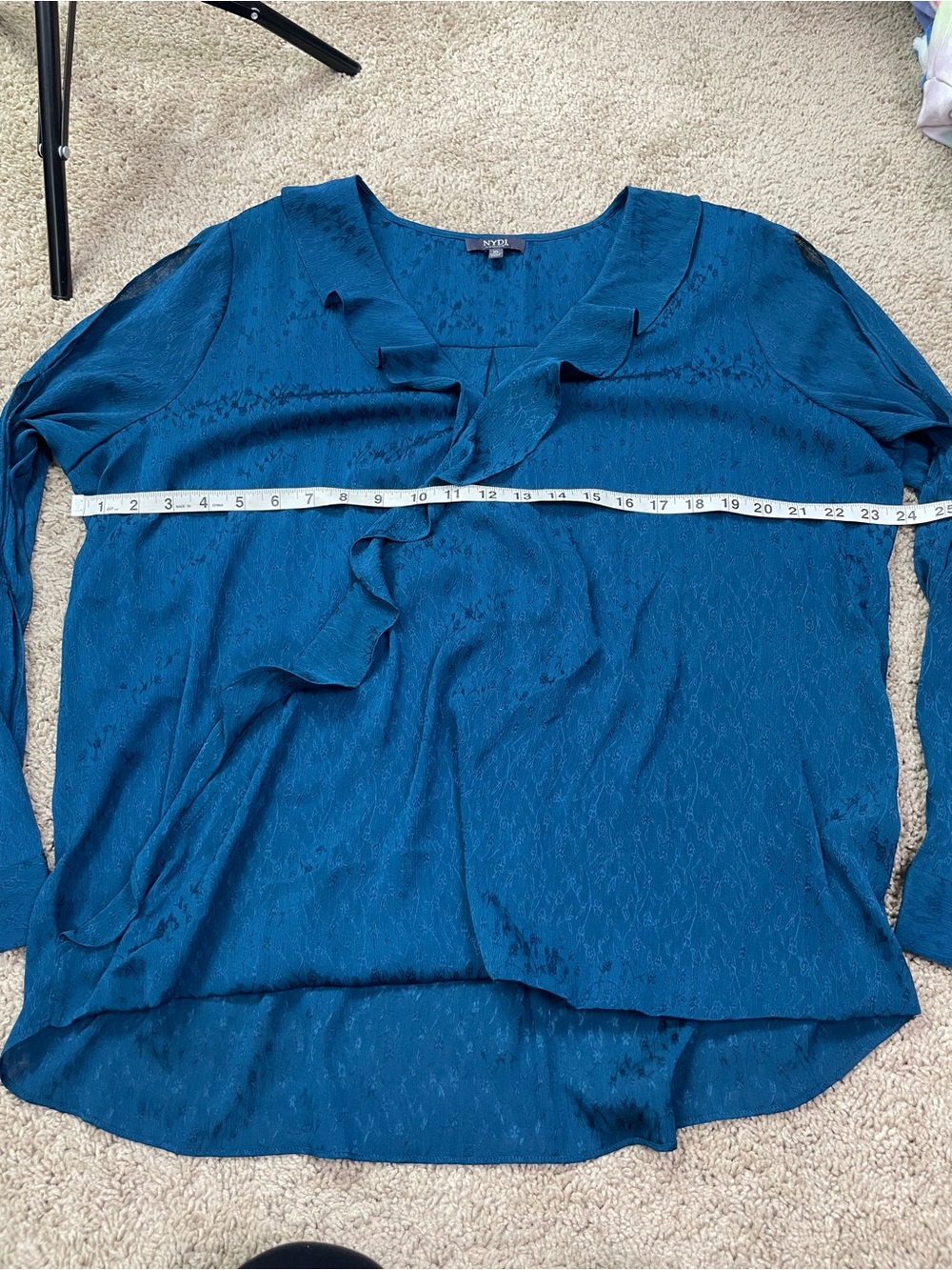 NYDJ Teal Ruffle Split-Sleeve Blouse - Picture 5 of 16